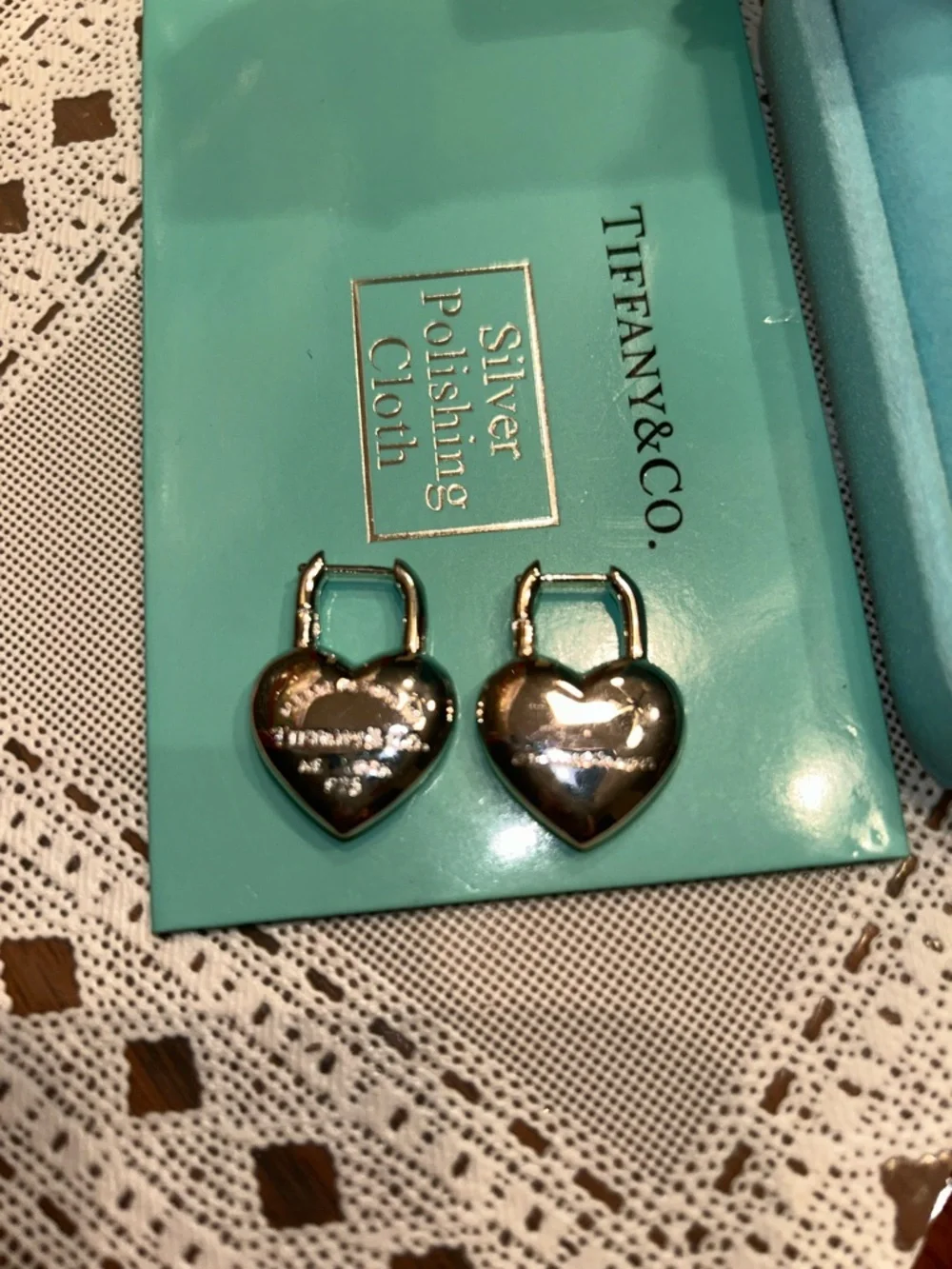 Tiffany & Co. 925 Sterling Silver Heart Padlock Drop Earrings with Blue Box - Picture 2 of 2